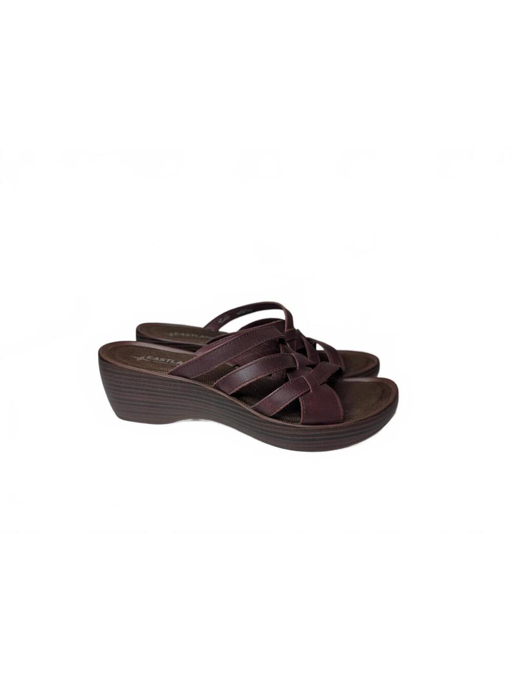 Eastland Women's Poppy Leather Open Toe Wedge Sandals Burgundy Size 10M